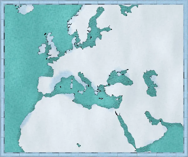 Map of the Mediterranean Sea and Europe, Africa and the Middle East. Cartography, geographical atlas.