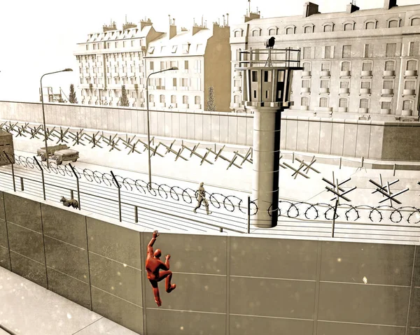 Mur Berlin Était Une Barrière Béton Gardée Qui Sépara Physiquement — Photo