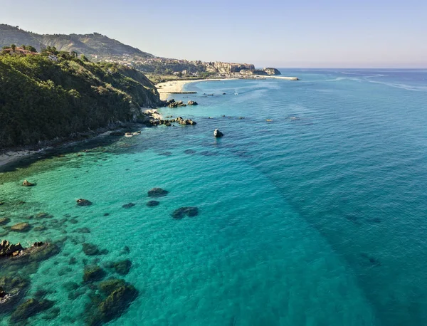 Aerial View Tropea Beach Crystal Clear Water Rocks Appear Beach — Stock Photo, Image