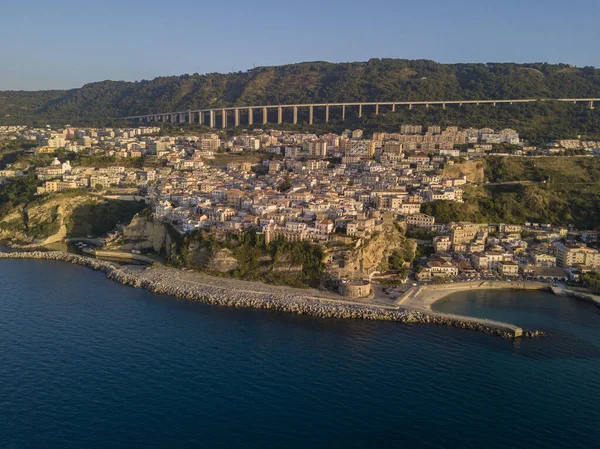 Légi Kilátás Pizzo Calabro Móló Vár Calabria Turizmus Olaszország Panorámás — Stock Fotó