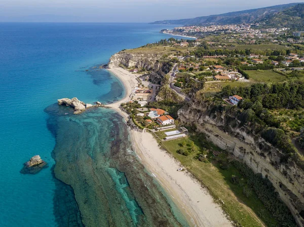 Vista Aérea Costa Calabria Villas Resorts Acantilado Mar Transparente Costa — Foto de Stock
