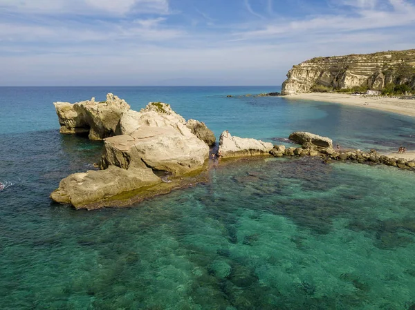 Vista Aérea Das Rochas Riaci Praia Riaci Perto Tropea Calábria — Fotografia de Stock