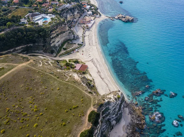 Vue Aérienne Côte Calabrais Falaises Surplombant Mer Cristalline Villas Luxe — Photo