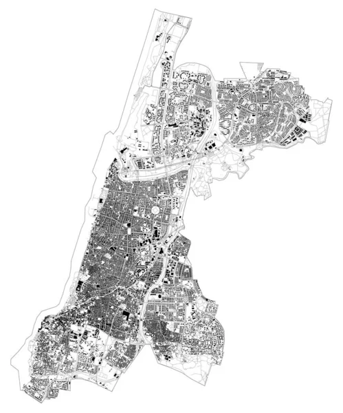 Mapa Satélite Tel Aviv Edifícios Israel Mapa Estradas Rodovias Rodovias — Vetor de Stock