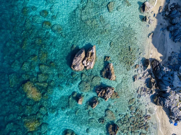 Aerial View Tropea Beach Crystal Clear Water Rocks Appear Beach — Stock Photo, Image