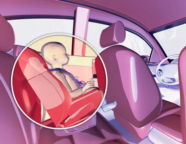 センサー付きチャイルドシート アンチ放棄デバイス 座席車や座席の子供のための承認 3Dレンダリング — ストック写真