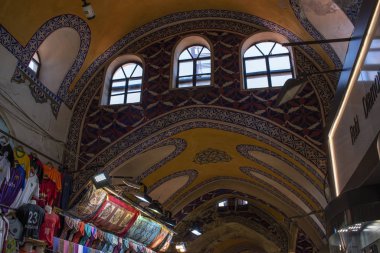 Istanbul, Turkey, Middle East: turkish flag and ceiling decorations inside the Grand Bazaar, one of the largest and oldest covered markets in the world with 61 covered streets and over 4,000 shops, the city top attraction