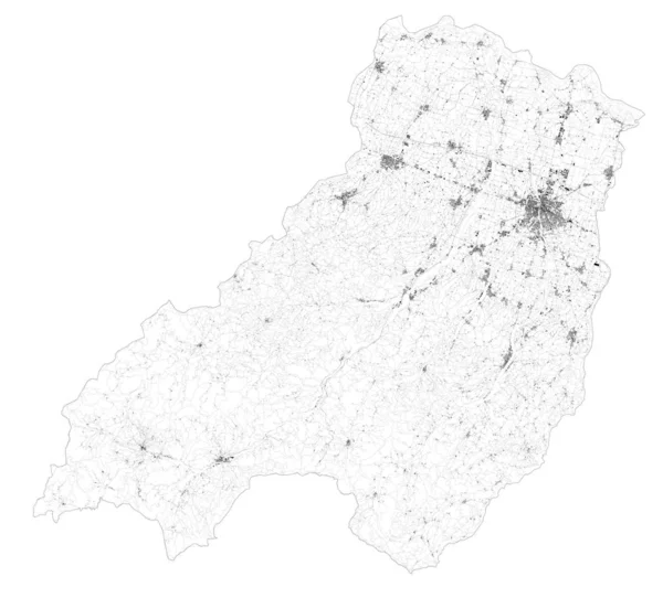 Mapa Satélite Provincia Parma Pueblos Carreteras Edificios Carreteras Conexión Los — Vector de stock