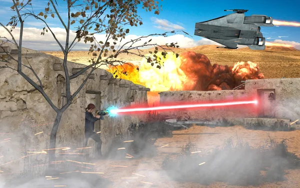 Sci Scene Distant Future Other Worlds War Scene Spaceships Fights — Stock Photo, Image