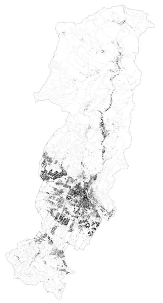 普拉托省 城镇和道路 建筑物和周边地区连接道路的卫星地图 意大利托斯卡纳 地图公路 — 图库矢量图片