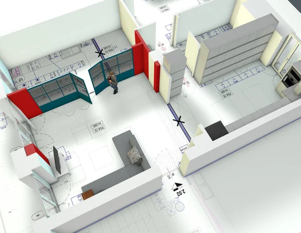 Riprogettazione Architettonica Appartamento Riformulazione Degli Spazi Interni Dalla Mappa Planimetrica — Foto Stock