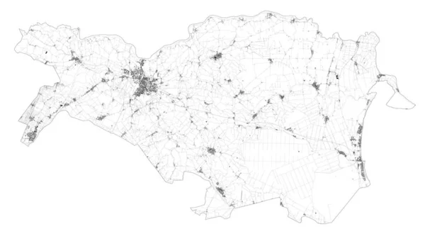 Спутниковая Карта Городов Дорог Провинции Феррара Зданий Прилегающих Ним Дорог — стоковый вектор