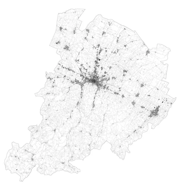 Satellitenkarte Der Provinz Bologna Städte Und Straßen Gebäude Und Verbindungsstraßen — Stockvektor