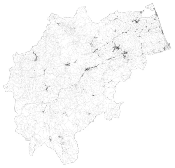 Mapa Satélite Provincia Macerata Pueblos Carreteras Edificios Carreteras Conexión Los — Archivo Imágenes Vectoriales