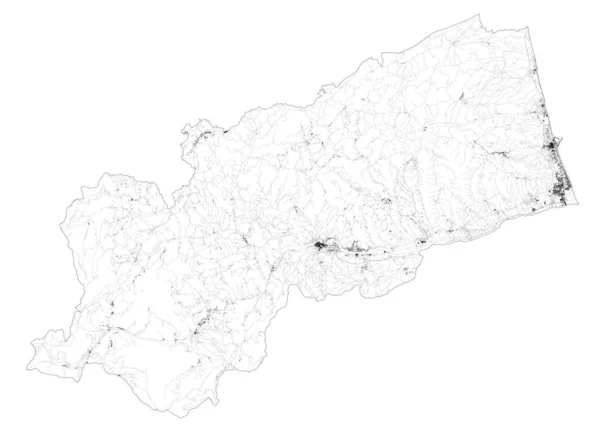 アスコリ ピエーノ州の衛星地図 町や道路 建物や周辺地域の道路を接続します イタリアのマルケ地方 地図道路 環状道路 — ストックベクタ
