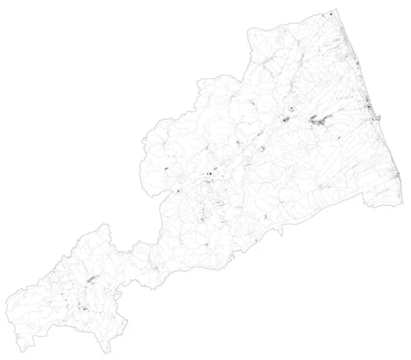 Satelitní Mapa Provincie Fermo Měst Silnic Budov Spojovacích Cest Okolních — Stockový vektor