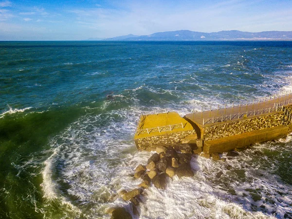 Vue Aérienne Une Jetée Avec Rochers Rochers Sur Mer Jetée — Photo