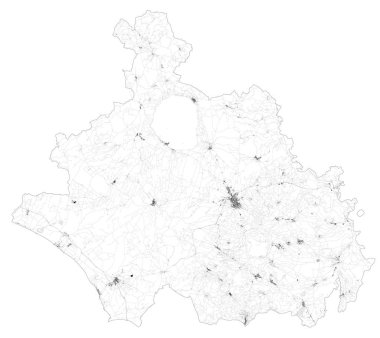 Viterbo şehrinin uydu haritası, yollar, binalar ve çevre bölgelerin yolları. Lazio bölgesi, İtalya. Yol haritası, çevre yolları