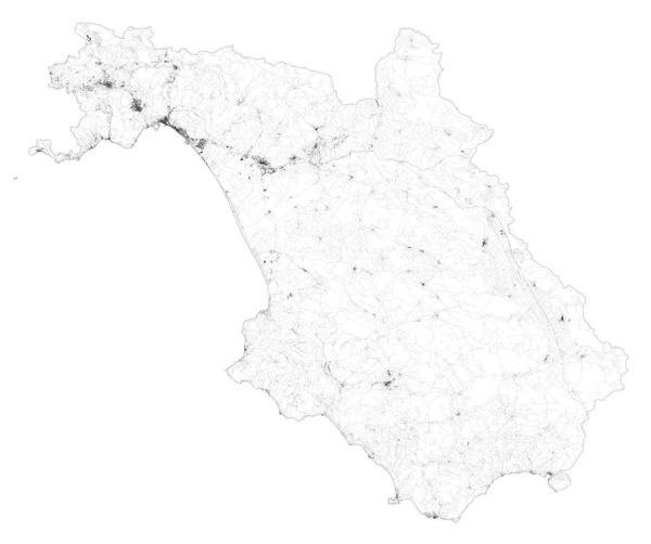 Mapa Satélite Província Salerno Cidades Estradas Edifícios Estradas Ligação Áreas — Vetor de Stock