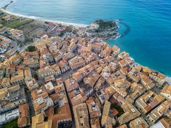 Veduta Aerea Tropea Casa Sulla Roccia Santuario Santa Maria Dell — Foto Stock