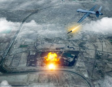 US drone attack on the convoy of the Iranian general Qassem Soleimani, 3d render. Baghdad airport, Iraq clipart