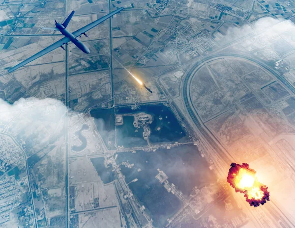我们无人驾驶飞机袭击伊朗将军Qassem Soleimani的车队 3D渲染 伊拉克巴格达机场 — 图库照片