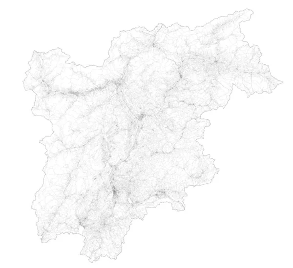 Satellitkarta Över Regionen Trentino Alto Adige Städer Och Vägar Byggnader — Stock vektor