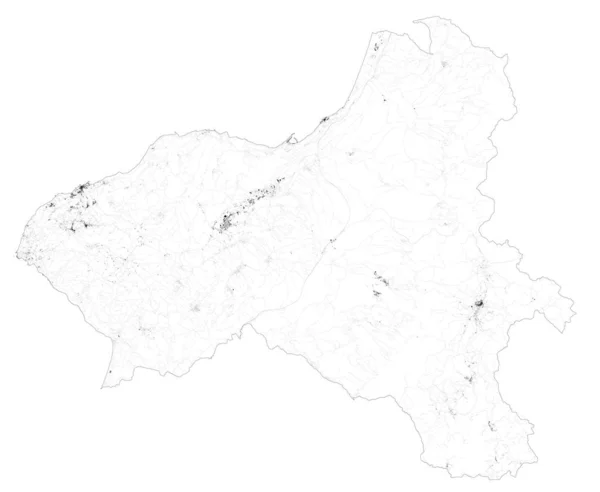 Vibo Valentia省城镇和道路 建筑物和周边地区连接道路的卫星地图 意大利卡拉布里亚地区 地图公路 — 图库矢量图片