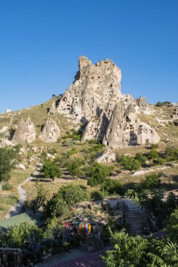 Kapadokya, Türkiye, Avrupa: nefes kesici peri bacaları ve Nevsehir 'in eskiden Neapolis ve Muskara' nın havadan görünüşü, Orta Anadolu Bölgesi 'nde olağanüstü doğal harikalara sahip bir şehir.