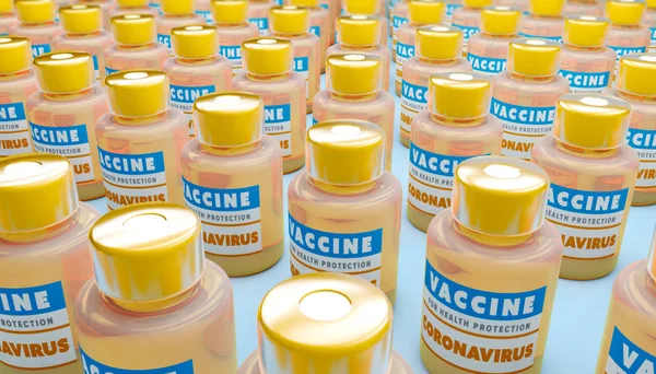 Coronavirusvaccin Beschermingscampagne Gezondheid Ziekten Genezingen Weergave Spuit Oplossing Fles Immuniteit — Stockfoto