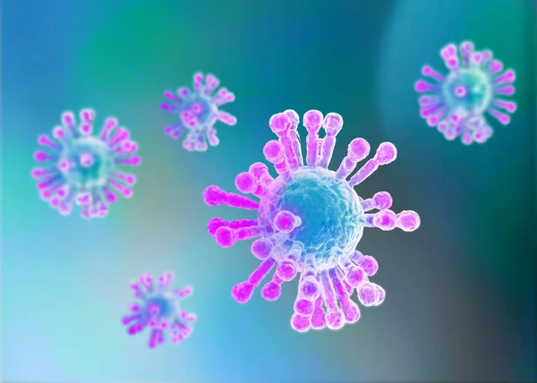 一种侵袭呼吸道的病原体 结肠病毒的显微观察 感染了 分析和测试 2019 Ncov Sars 3D渲染 — 图库照片