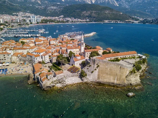 Vista Aérea Budva Ciudad Vieja Stari Grad Budva Montenegro Costa —  Fotos de Stock
