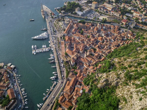 Vista Aérea Bahía Kotor Boka Ciudad Vieja Kotor Las Fortificaciones —  Fotos de Stock