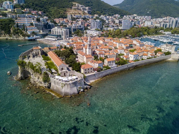 Vista Aérea Budva Ciudad Vieja Stari Grad Budva Montenegro Costa —  Fotos de Stock