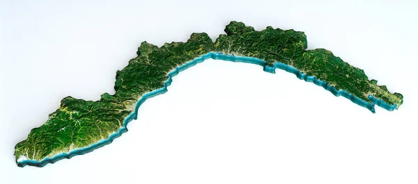 Satellite View Liguria Region Italy Render Physical Map Liguria Plains — Stock Photo, Image