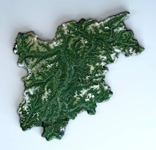Satelitní Pohled Region Trentino Alto Adige Itálie Vykreslení Fyzická Mapa — Stock fotografie