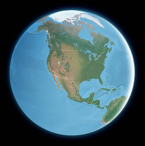 Globalkarte Von Nordamerika Satellitenansicht Geographische Karte Physik Kartographie Reliefatlas Darstellung — Stockfoto