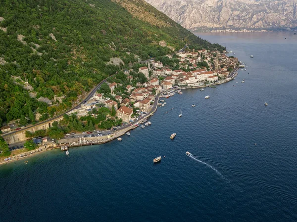 Aerial View Perast Old Town Bay Kotor Montenegro 2019 Noted — Stock Photo, Image