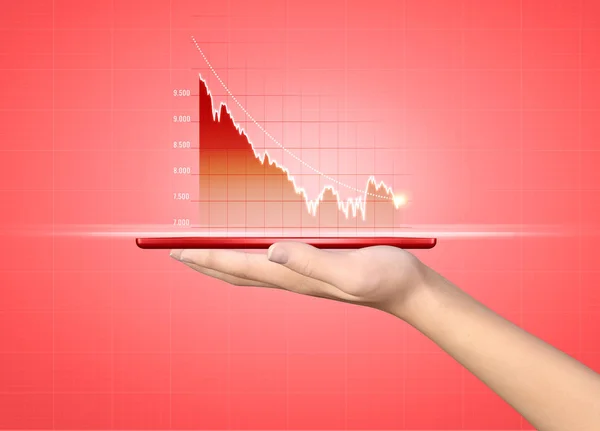 전화를 홀로그램 통계를 사업가가 이윤을 잃었다 전략의 디지털 — 스톡 사진