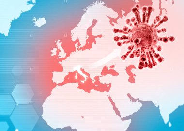İtalya haritası Coronavirus, Avrupa haritası ve İtalya vurgulandı. Covid-19 yayıldı. Viral enfeksiyon yayılımı. Dünya salgını. Avrupa virüse karşı savaşıyor. 3d hazırlayıcı