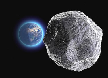 Meteorit dünyaya çarpıyor. Göktaşı Dünya 'ya doğru çarpışma rotasında. Patlama, dünyanın sonunun gelmesi gibi felaketler. Küresel yok oluş. Bu görüntünün elementleri NASA tarafından döşenmiştir. 3d hazırlayıcı