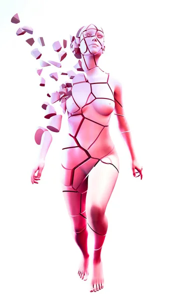 自身免疫性疾病是指你的免疫系统错误地攻击你的身体 这会使你的身体容易感染疾病 细菌和疾病 破碎的赤身裸体的女人崩溃了3D渲染 — 图库照片