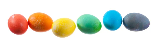 Pascua: Rainbow Line of Easter Eggs In A Row —  Fotos de Stock