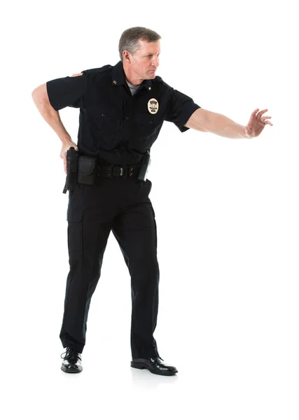 Police: Male Officer Trying To Warn Someone Stock Image