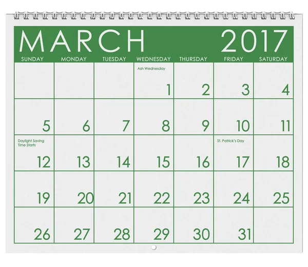 2017: Календар: З Днем Святого Патріка березень місяць — стокове фото