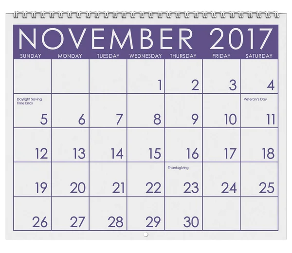 2017: agenda: maand November met Thanksgiving, — Stockfoto