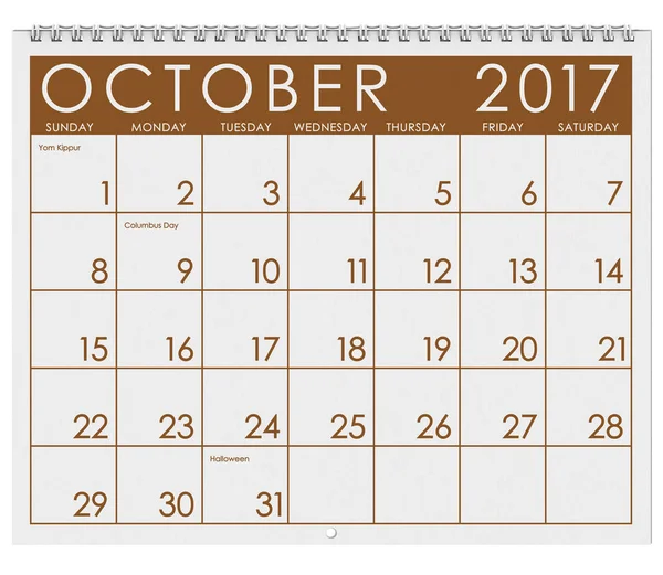 2017: Calendario: Mes de octubre con Halloween — Foto de Stock