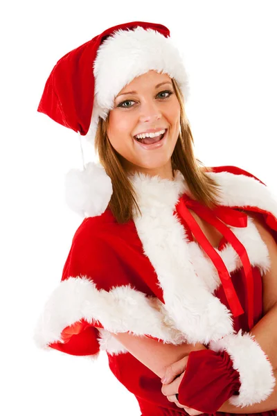 Kerst: Lachen Santa Elf vrouw — Stockfoto