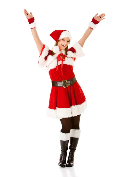 Navidad: Santa Girl de pie con las manos levantadas —  Fotos de Stock