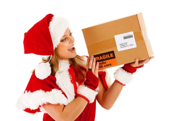 Navidad: Santa chica con paquete — Foto de Stock